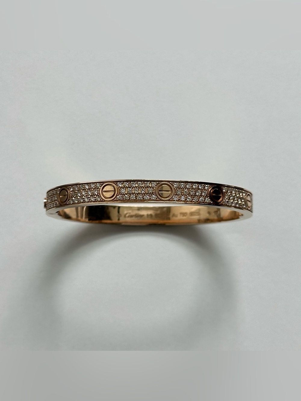 $46,550 Cartier Love Bracelet Classic Model Paved Diamond 18K Rose Gold Size 19 - Picture 5 of 6